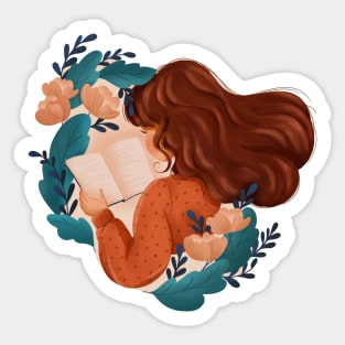 Girl character reading a book Sticker